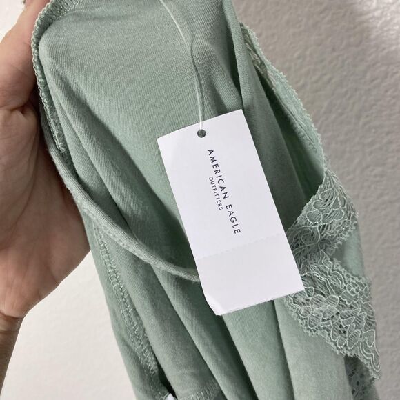 Y2K American Eagle Soft & Sexy Cami Tank Top Medium Green Lace Trim Twist Hem - Picture 13 of 13